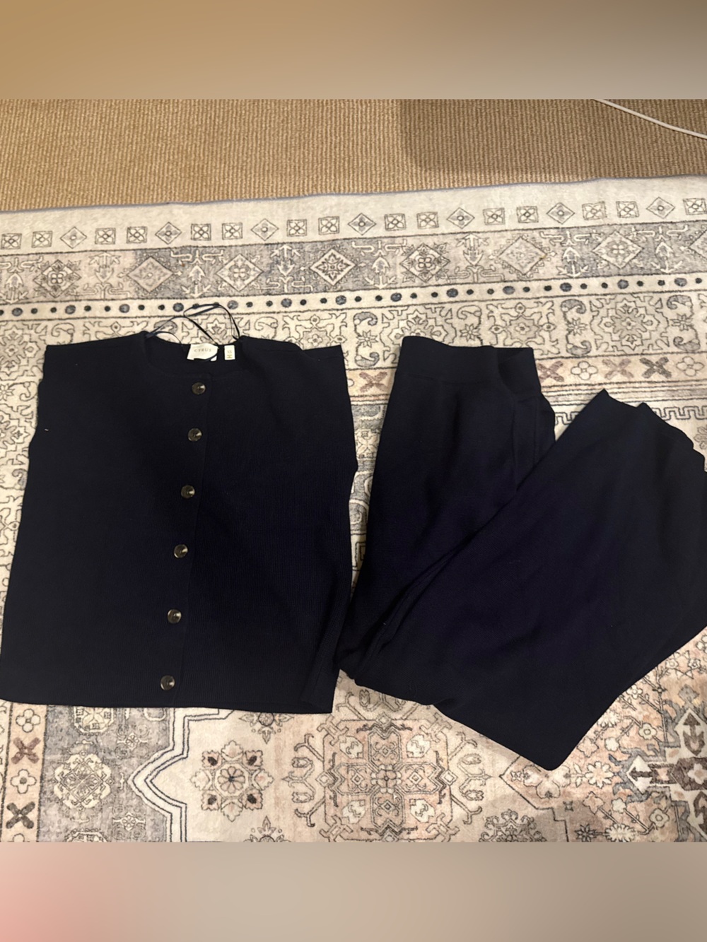 Cyrus Navy Button-Front Knit Cardigan and Pants
